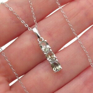 Chuck Clemency 925 Sterling Silver Real Green Amethyst Cable Chain Necklace 20"